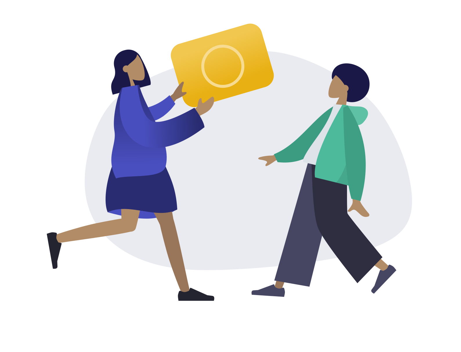 Illustration of a woman giving a gift card to a colleague