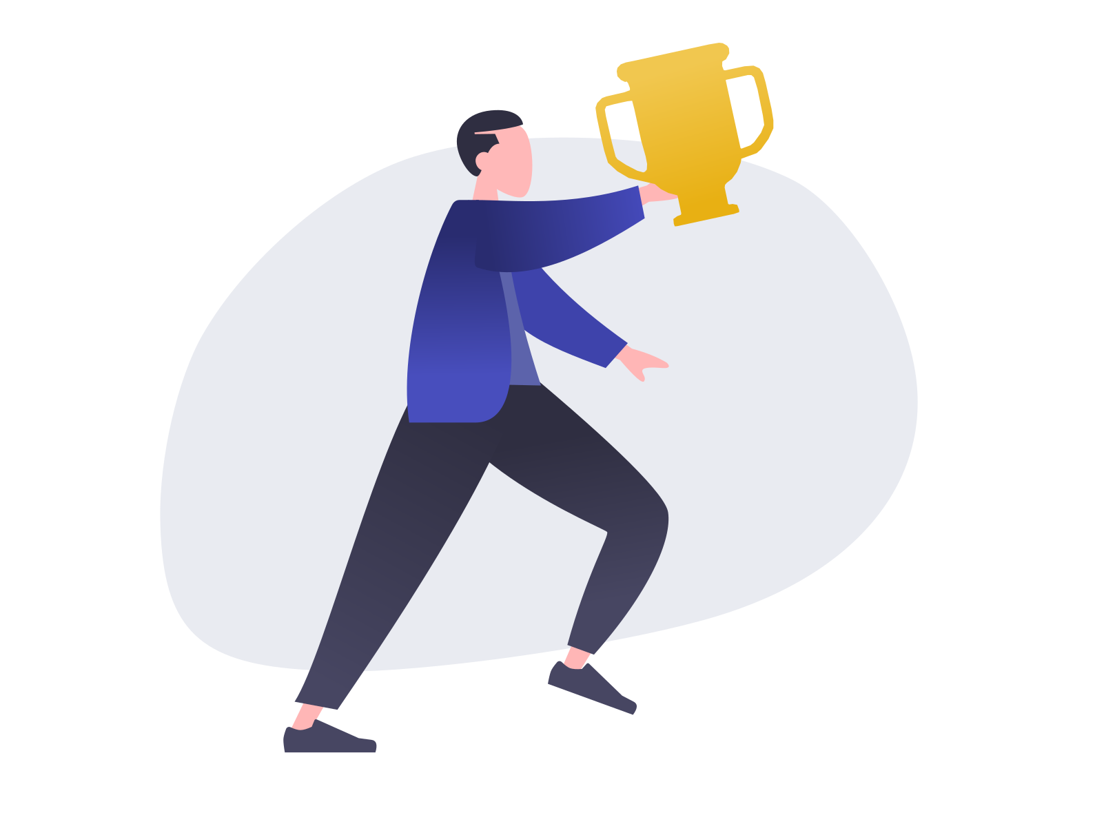 Illustration of a man holding a winner's cup
